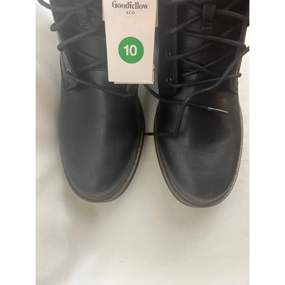 Goodfellow & Co Mens Black Lace Up Combat Boots Faux Leather‎ Lug Sole Size 10